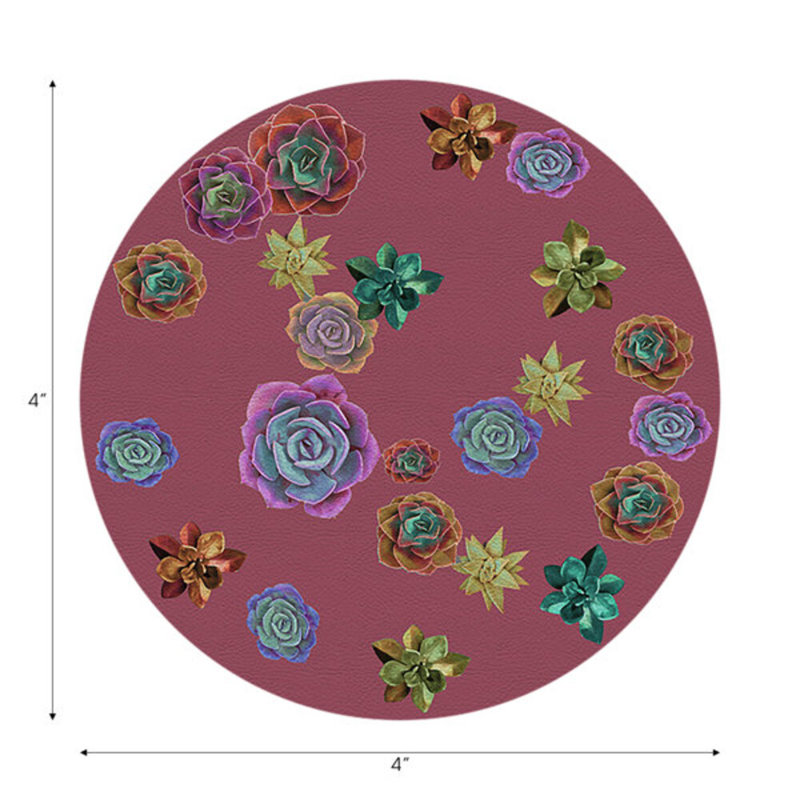 Succulents Floating Mauve Vegan Leather Round Coasters, Mauve