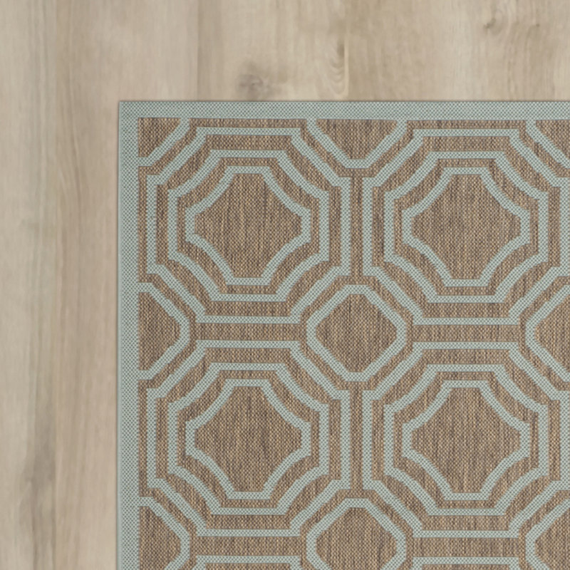 Tapis d'intérieur / extérieur brun / turquoise Riskin, Rectangle 6 pi 7 po x 9 pi 6 po