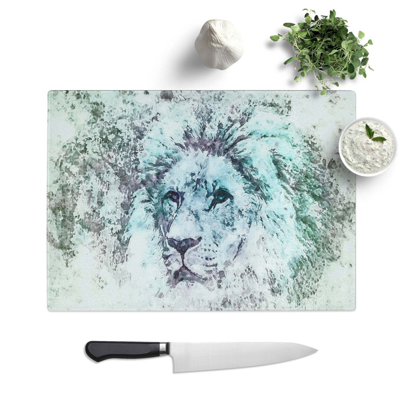 Tempered Glass a Lion Portrait Chopping Board, 39 cm W x 28.5 cm L