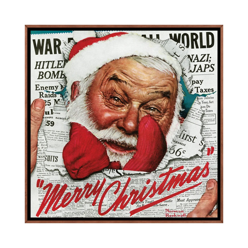«Santa's In The News», reproduction d'art sur toile encadrée, H 26 po x l 26 po, Impression encadrée sans passe-partout, Brun