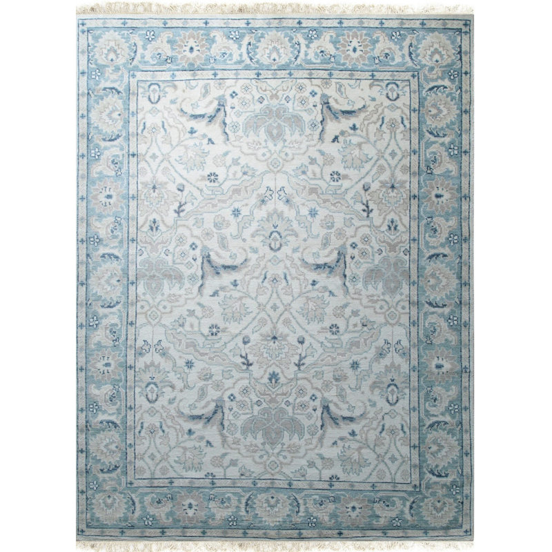 8x10 Ivory Hand-Knotted Wool Serene Floral Symmetry Classic Traditional Modern Contemporary Carpet Rug