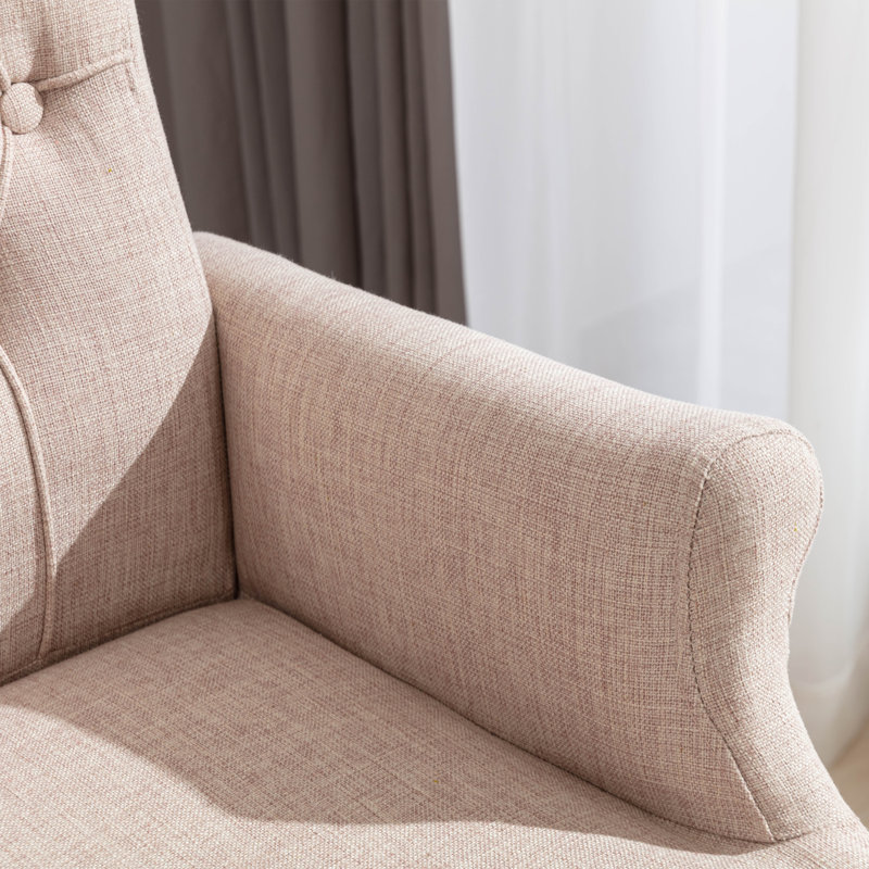 20.5'' H Tufted Linen Upholstered Oak Armchair, Ivory Brown