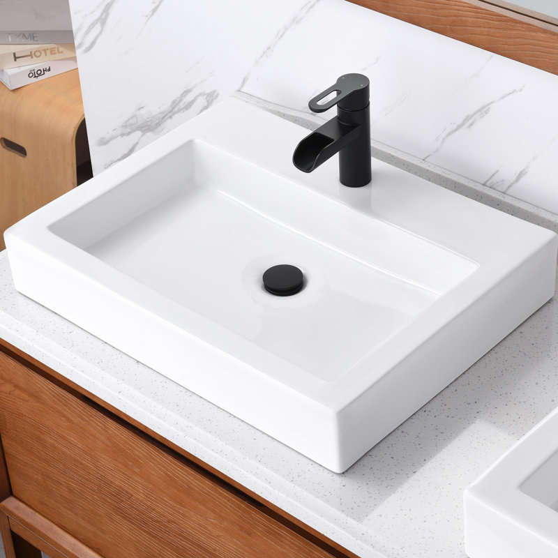 Luxier 24-1/4 in. Rectangular White Ceramic Bathroom Vessel Sink Above Counter