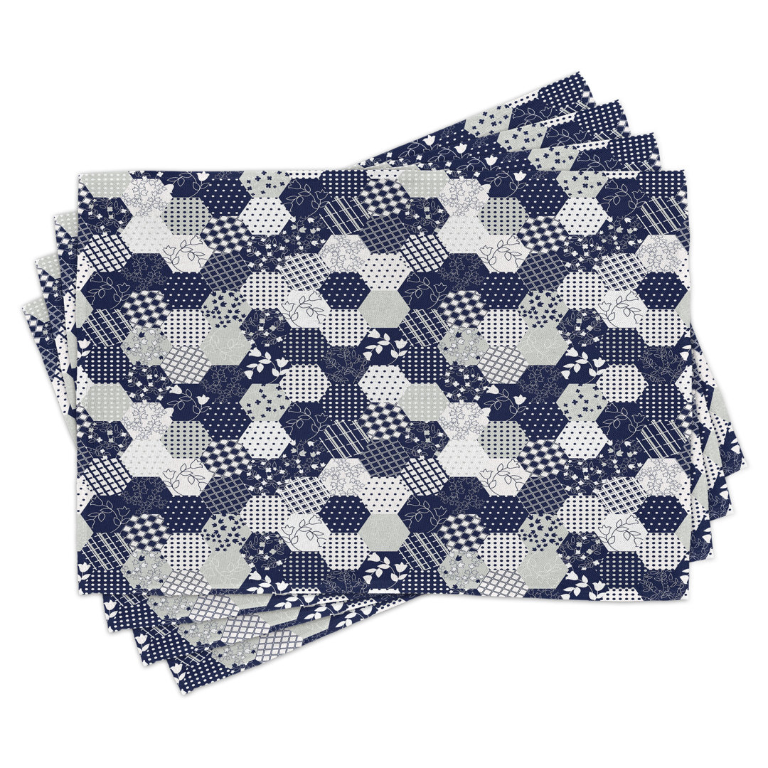 Platzdeckchen 4er Set, Patchwork Style Dots Star, Navy und Weiß