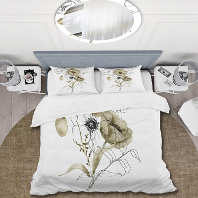 Anemone Bouquet Flower With Eucalyptus Branches - Traditional Duvet Cover Set - Microfiber Polyester
