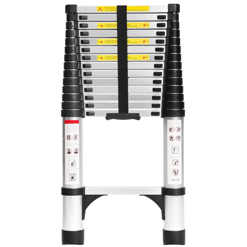 Échelle télescopique en aluminium, extension pliable polyvalente légère avec 2 stabilisateurs triangulaires, capacité maximale de 330 lb, idéal (argent)