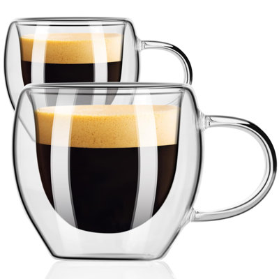 Espresso Cups Set of 2, Double Walled Espresso Shot Glass with Handle, 2.5 OZ High Borosilicate Expresso Shots Cup, Espresso Accessories