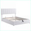 Grand lit plateforme tapissier en bois de pin avec rangement hydraulique - Pas de sommier blanc pour la chambre à coucher