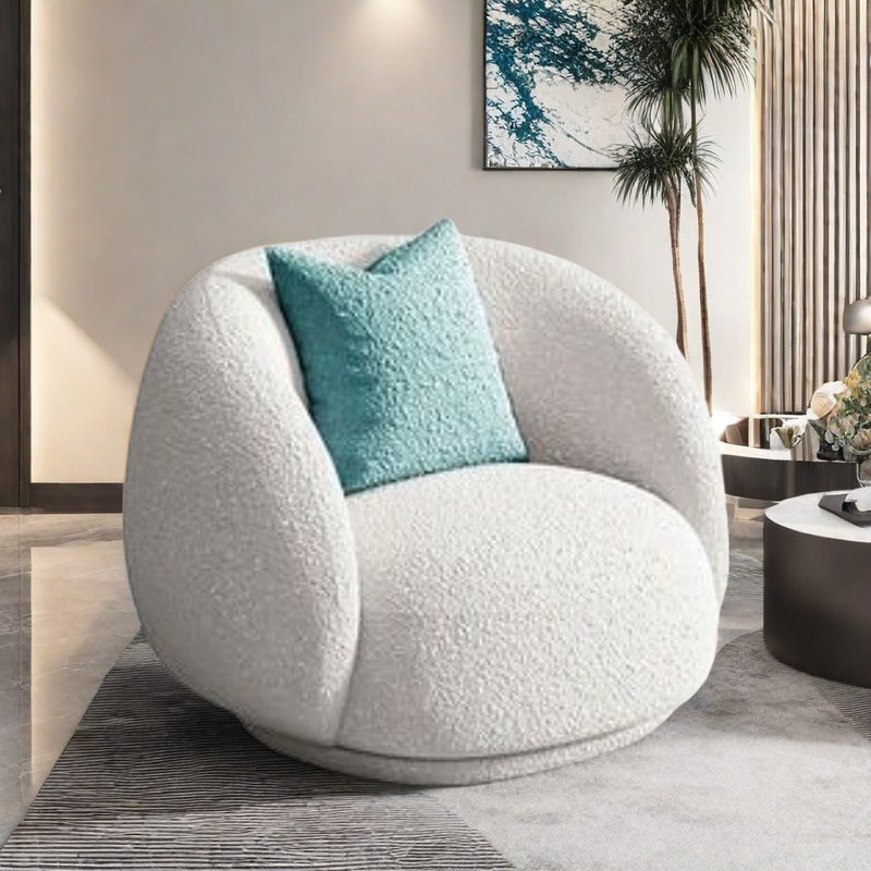 Light Luxury Simple Curved Sofa, Off-white Sherpa