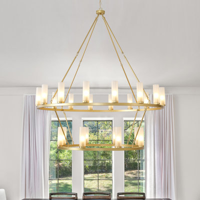 24 Light 2-Tiers Dimmable Modern Wagon Wheel Chandelier 