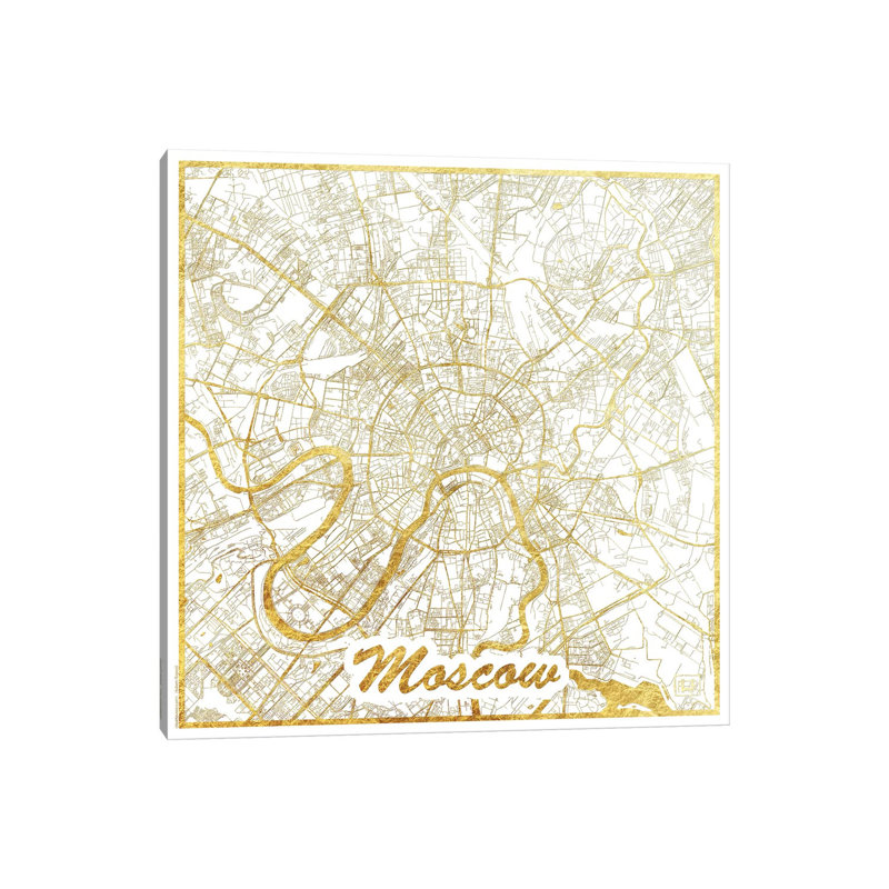 Moscow Leaf Urban Blueprint Map by Hubert Roguski - Wrapped Canvas Print, 66.04 cm H x 66.04 cm W x 3.175 cm D