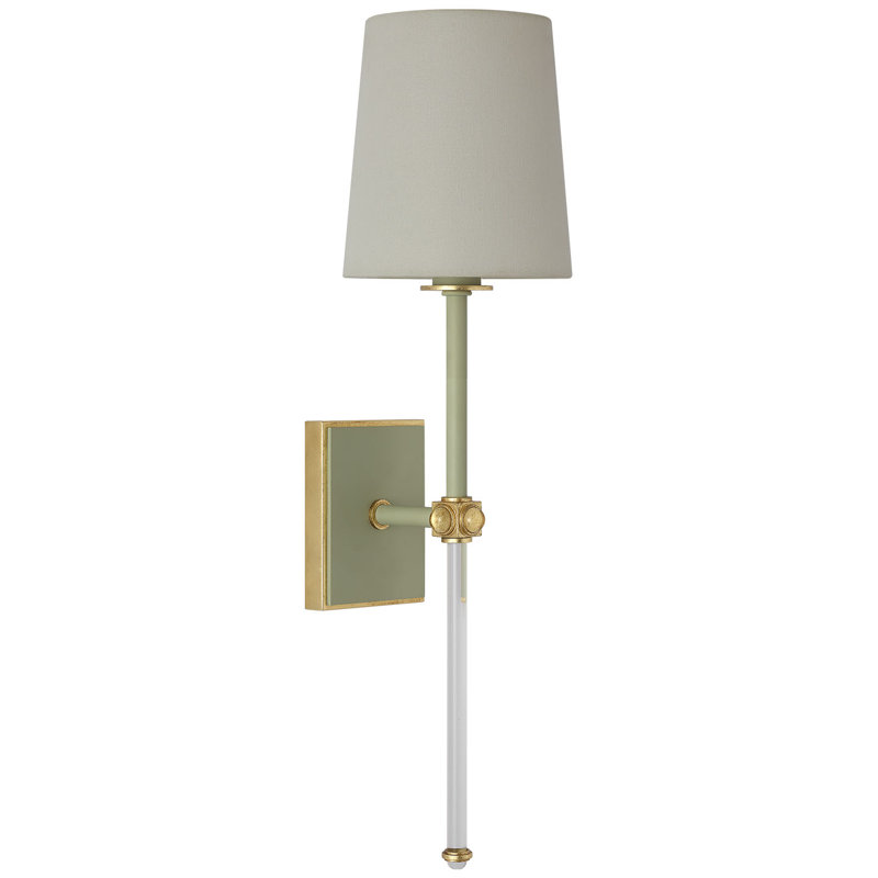 Julie Neill Lucia 21" Cordless Sconce with Linen Shade, Celadon/Crystal