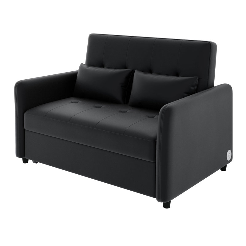 Canapé-lit polyvalent avec canapé-lit et fauteuil convertible surdimensionné avec deux ports de chargement USB, Noir