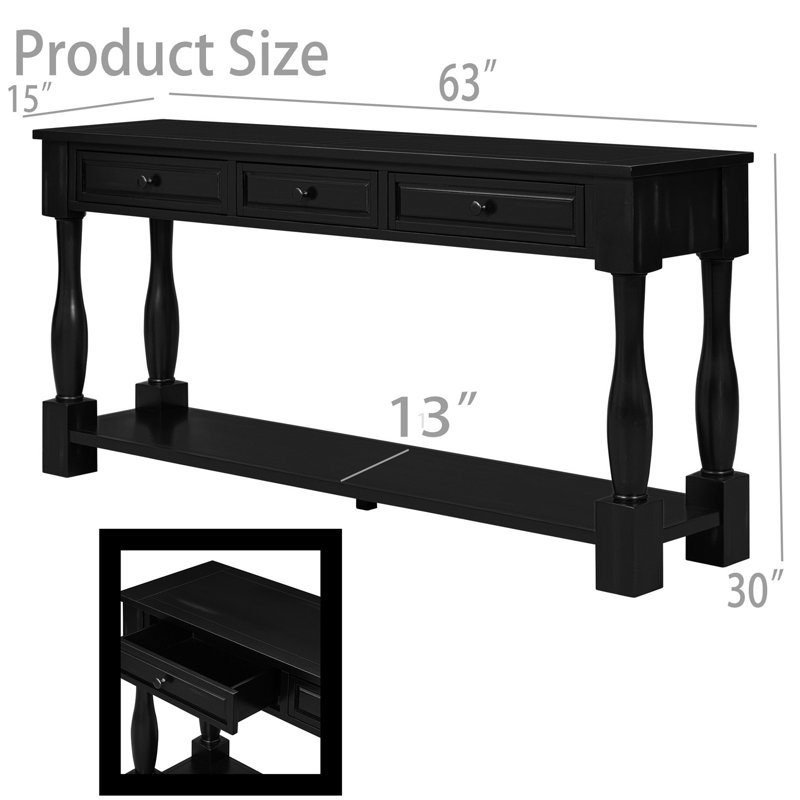 Adilen 63'' Solid Wood Console Table, Navy