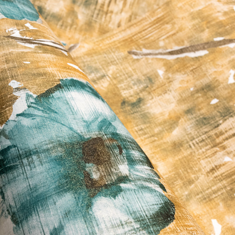 Julie Feels Home Collection Glitter/Shimmer Large Petunia Flowers Wallpaper Roll, 110.2'' W x 9.8' L, Petrol Honey