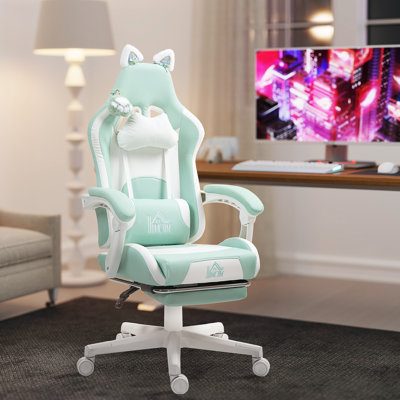HOMCOM Gaming Chair for Adults with Cat Ears Footrest Headrest