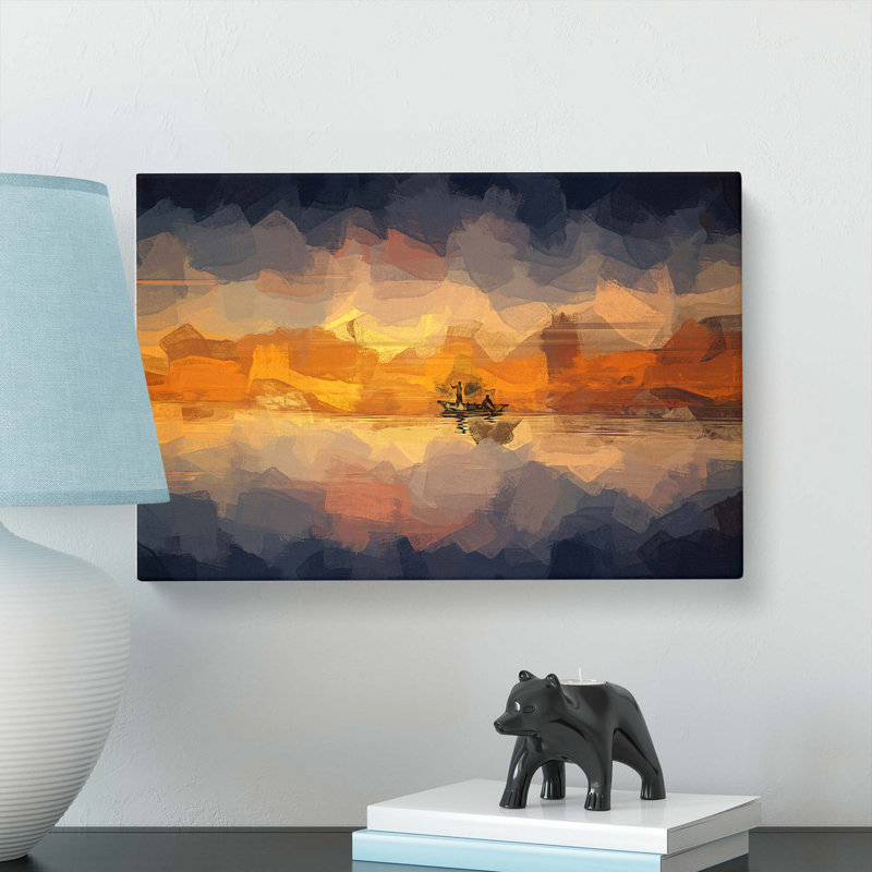 A Boat At Sunset In Abstract - Wrapped Canvas Painting, 35cm H x 50cm W x 3cm D