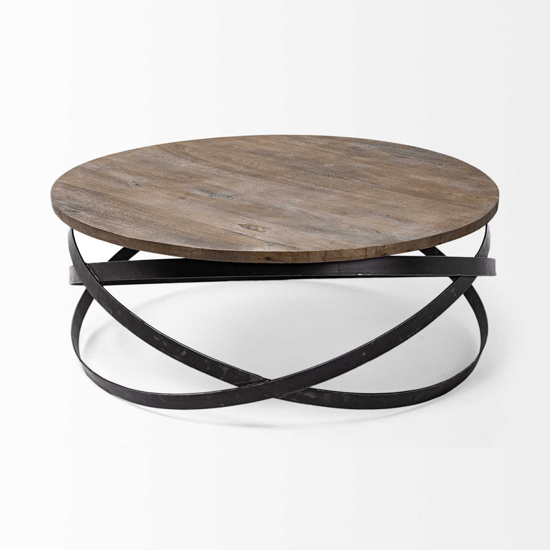 Table basse 41 "brune et noire en bois massif et métal
