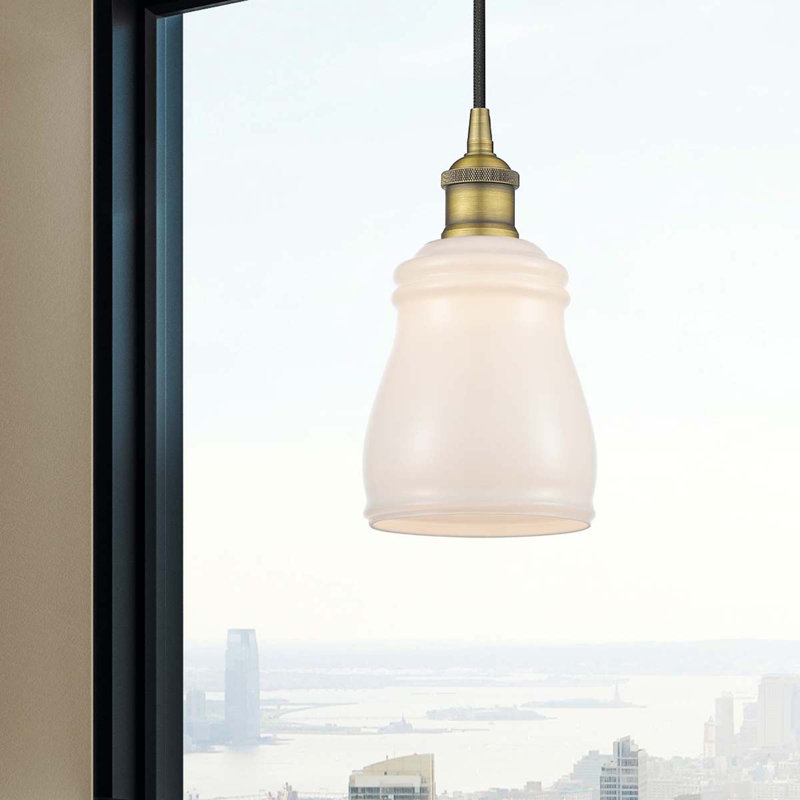Luminaire suspendu en forme de dôme à 1 lumière Mccarver, Blanc, Laiton brossé