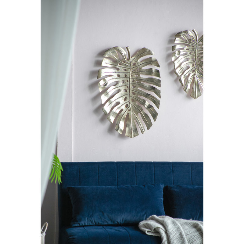 Décoration murale suspendue feuille d'or - Décoration contemporaine en aluminium 24,8 x 17,3 x 2 po