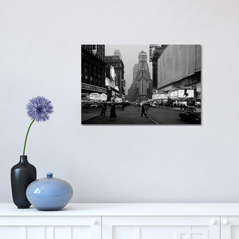 1950s Night Times Square Looking South form Duffy Square to NY Times Building Movie Marquees New York City NY USA 1 Piece Wrapped Canvas Wall Art