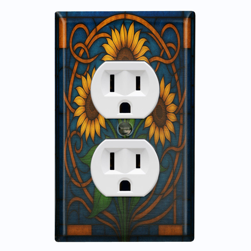 Couvercle de plaque d'interrupteur en métal; IMPRIMÉ US rectangle 1 bande - verre coloré tournesol, Prise double # 8