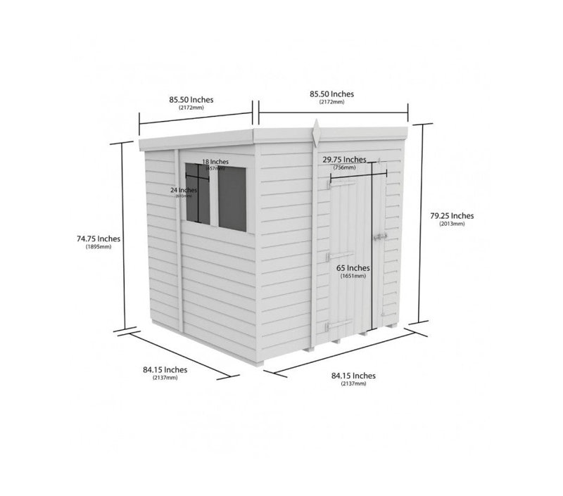 Total Sheds 7ft x 7ft Pent Garden Shed - Single Door - With Windows - Pressure Treated Timber - UK Manufactured