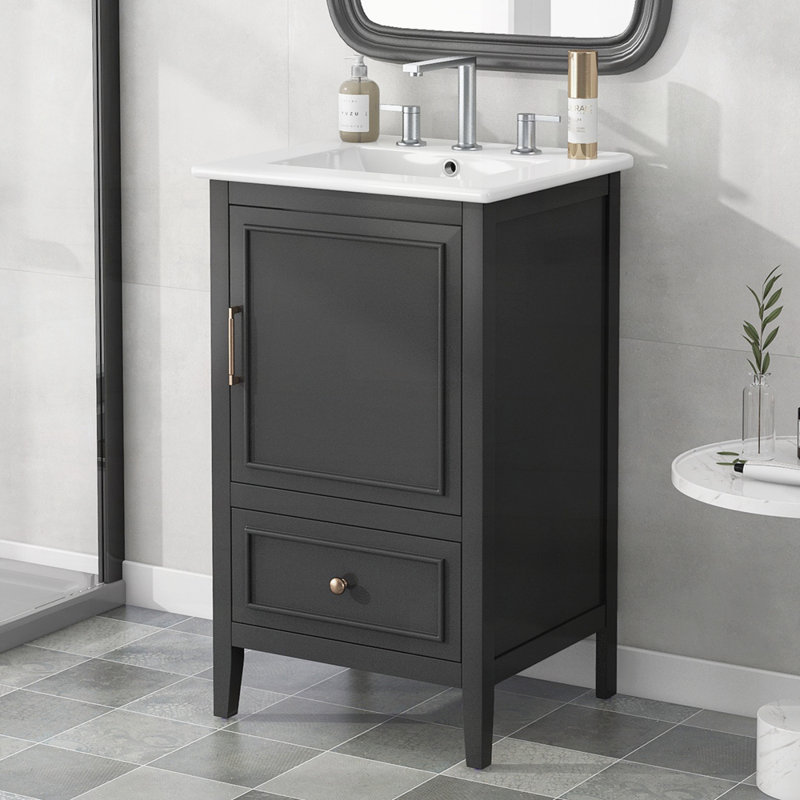 Meuble-lavabo avec porte 20 po, lavabo et porte 20 po, Noir