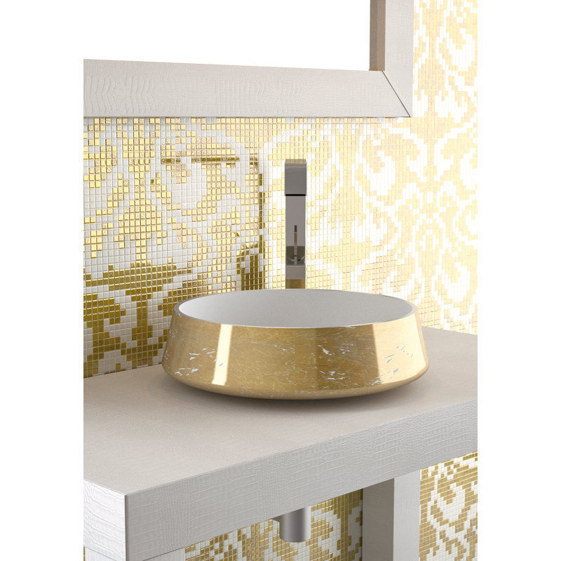 Maestro Bath Exte 16.5'' Metal Circular Bathroom Sink, White-Gold
