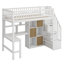 Lit mezzanine en bois avec bureau intégré, DEL, tablettes de rangement, armoires et escalier-1174337927
