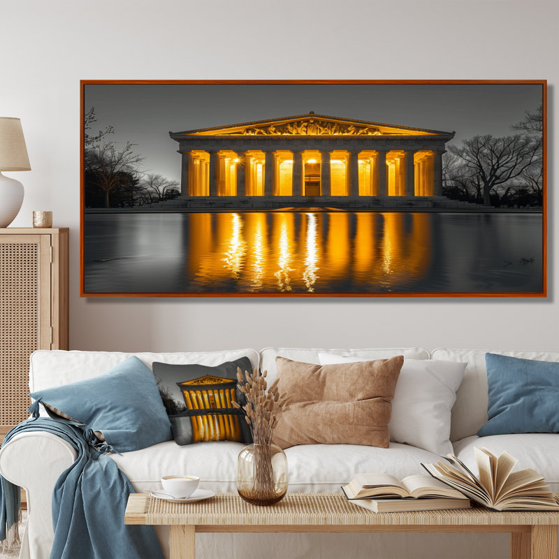 Jaune jaune gris, Lincoln, Monument commémoratif, art mural, H 28 po x l 60 po, Cadre flottant brun