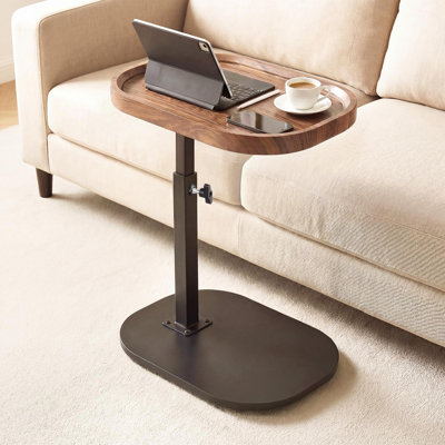 Adjustable Height TV Dinner Tray Table For Eating, 360°Swivel Small C Shaped End Side Table, Couch Armrest Table That Slide Under Sofa, Bed, Desk