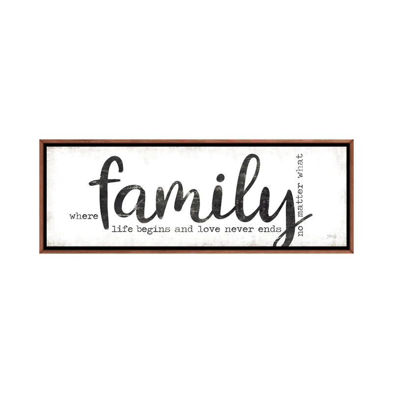 Family Where Life Begins 1 Piece Panoramic Wall Art on Canvas, 121.92 cm H x 40.64 cm W, Brown Floater Frame