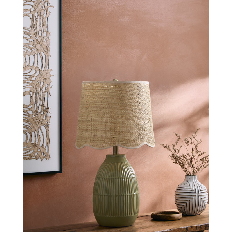Lampe de table Audrys, Beige, Jute, Olive