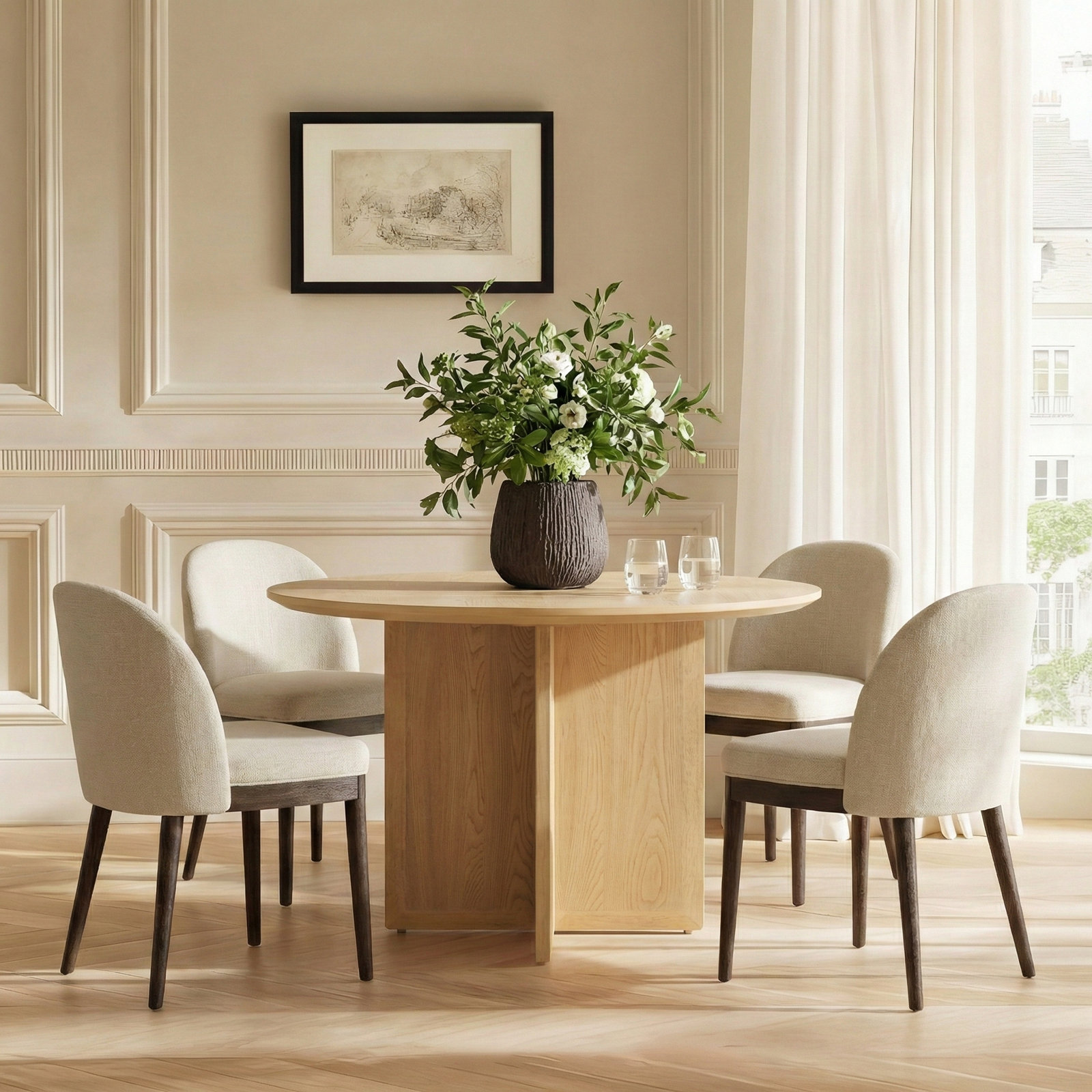 Quimby Linen Dining Chair, Walnut