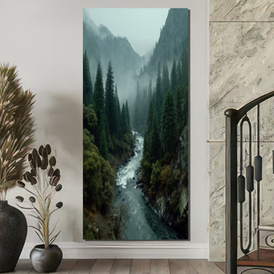 Morning Mist In The Vancouver Mountains - Forest River Mountains Framed Prints, Green Landscape Canvas Wall Art