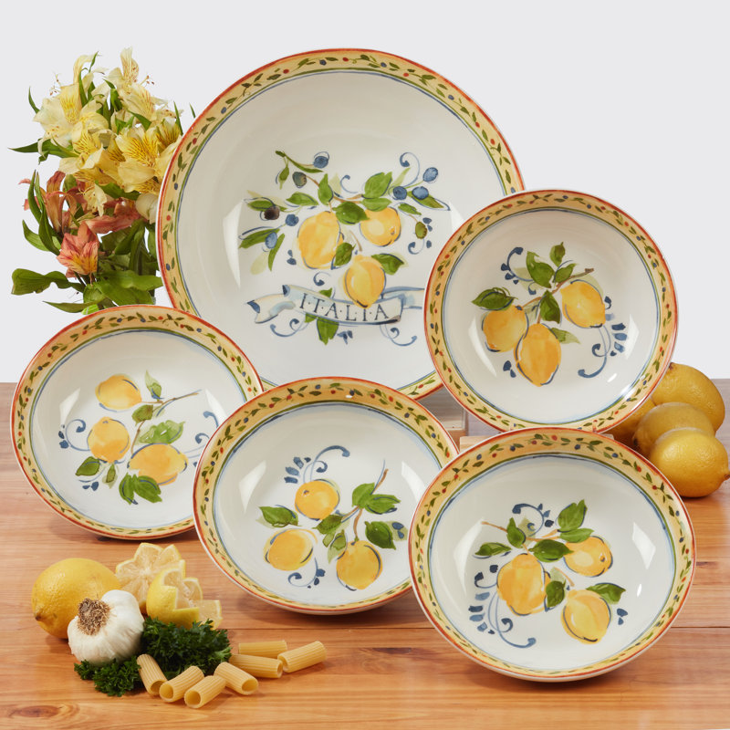 Italia Ceramic Yellow and Multicolor Pasta Serving Set