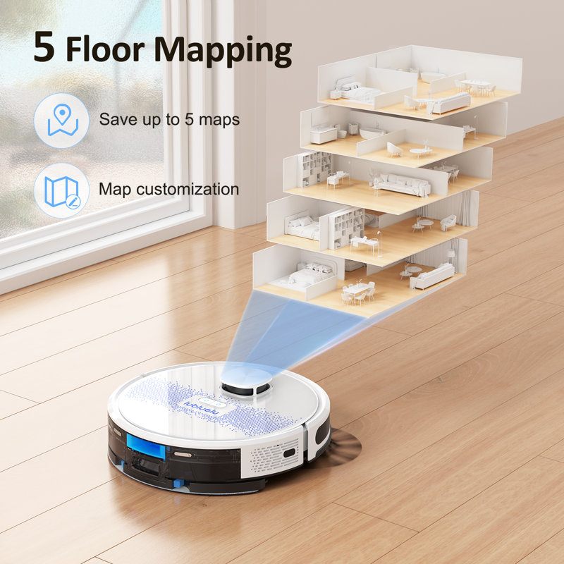 Robot aspirateur sans fil et vadrouille combinés avec application / WiFi / commande vocale, LDS 9,0 LiDA