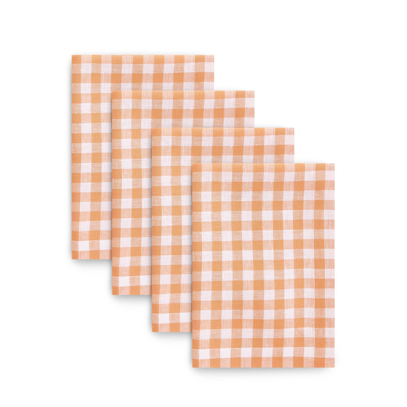 Gingham Check - 100% Pure Linen Dinner Napkins, Apricot