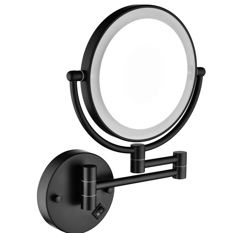 Support pour miroir de meuble-lavabo mural grossissant à deux lumières DEL 8 pouces - 12 rallonges, noir mat, grossissement 1 / 3X, rotation de 360 degrés, bouton imperméable, gadget d'ornementation de salle de bain