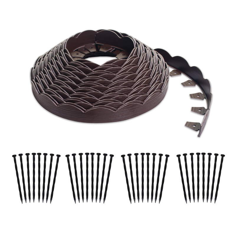 Brown Scalloped No-Dig Landscape Edging Kit with Anchoring Spikes