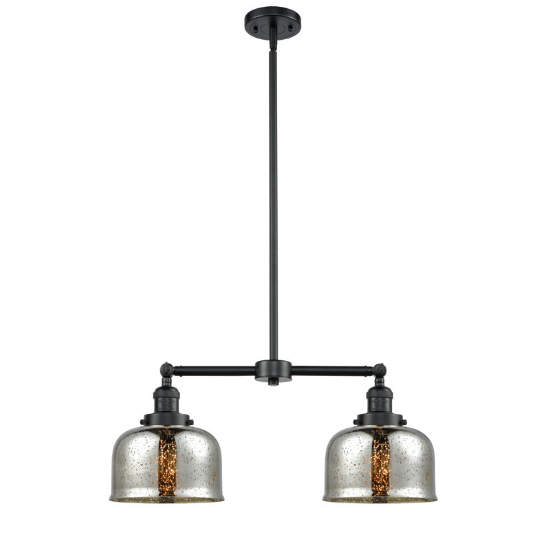 Large Bell 8" - 2 Light 21" Island Light, Silver Mercury, Oil Rubbed Bronze, LED