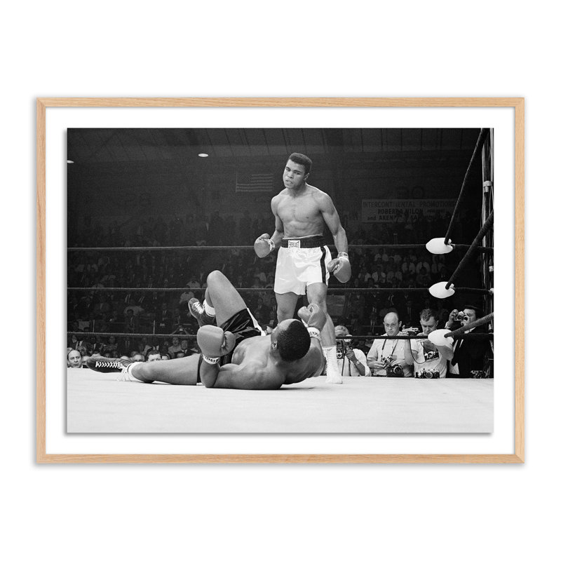 Boxers Muhammad Ali And Sonny Liston Fighting Print by Getty Images, Rustic Walnut Framed, 30" H x 40" W