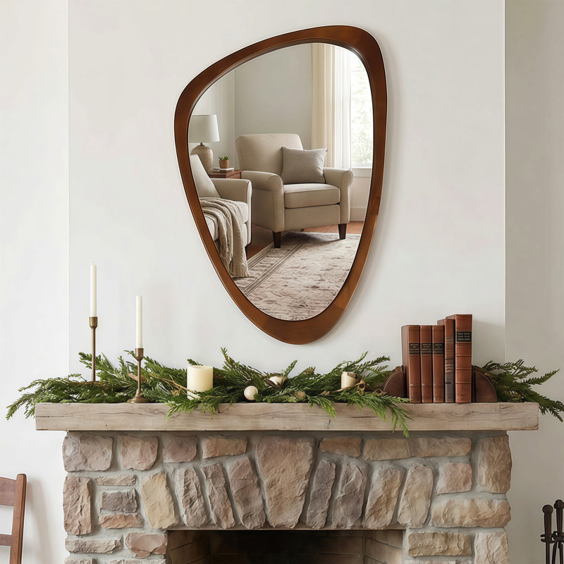 Miroir décoratif 24 "x 36" en bois massif irrégulier, pour chambre à coucher, salle de bain, salon, entrée, Dark Walnut