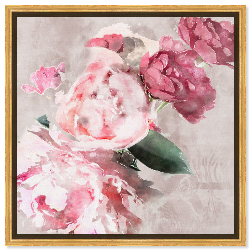 Doux romantique, rose traditionnel - peinture, Cadre flottant doré, H 40 po x l 40 po
