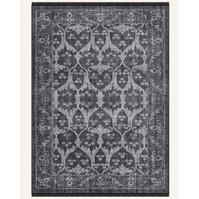Tapis en coton tissé à la machine gris anthracite Drusilla, Rectangle 2 pi 8 po x 5 pi