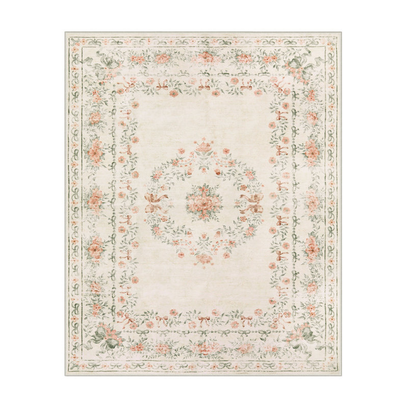 Tapis lavable à motif floral pour chambre d'enfant Kaldi, Rectangulaire 8 pi x 10 pi