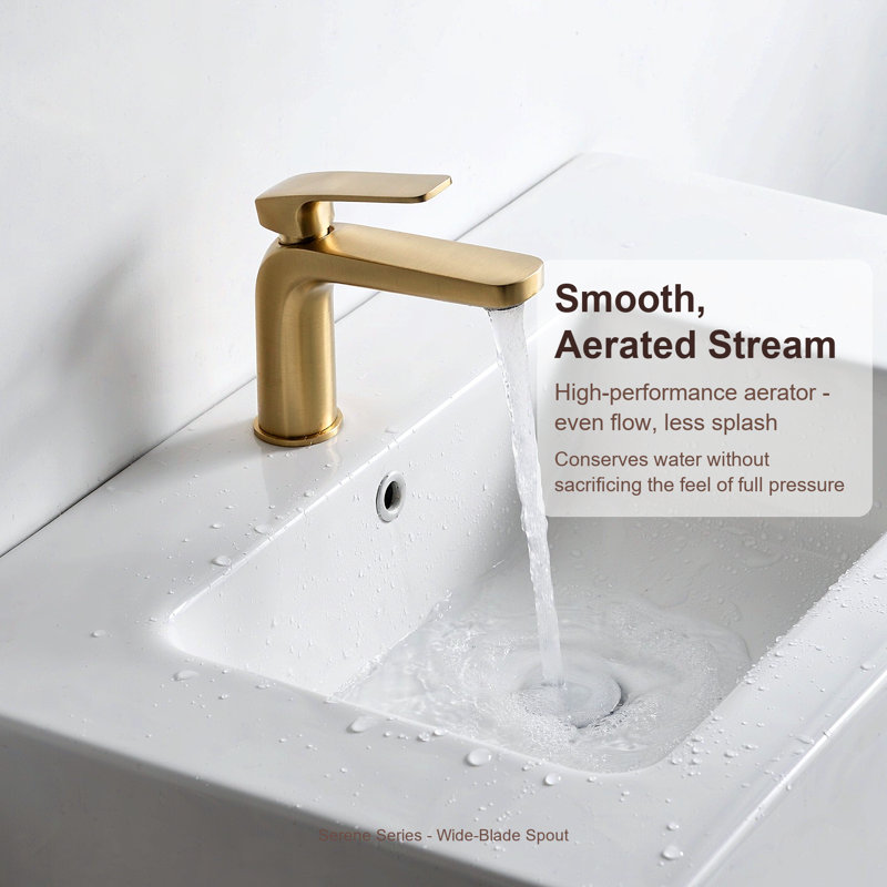 Modern Waterfall Single Hole Bathroom Sink Faucet with Wide Blade Spout, Brushed Gold, Gold