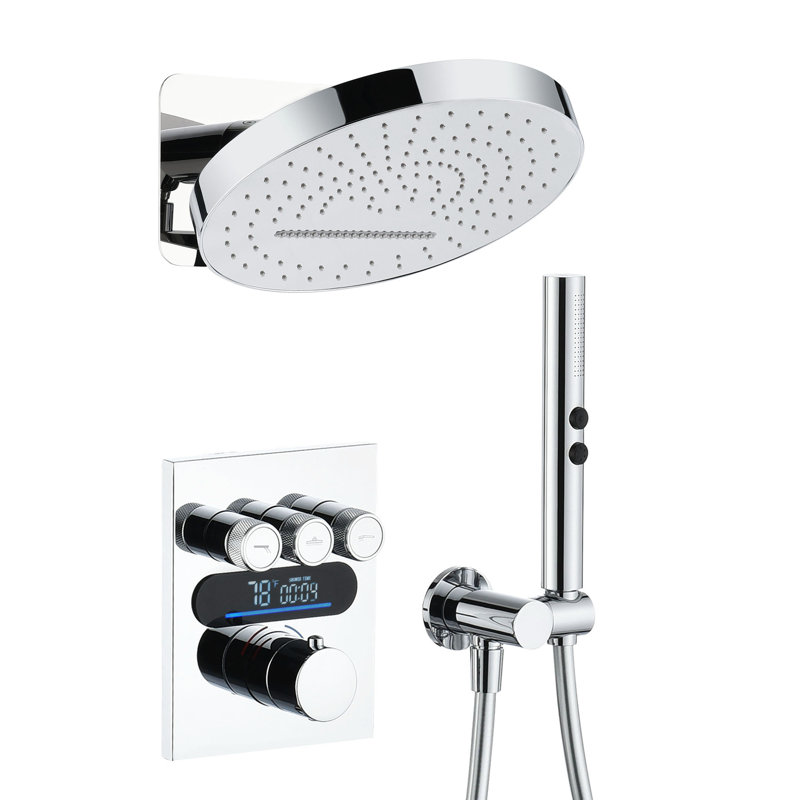 Lefton Shower System In Fahrenheit Display (battery-free), 13” Overhead Round Rainfall Shower Head With All-in-one Handheld Spray Showerhead, 4-in-1 Control System, Sswm2501