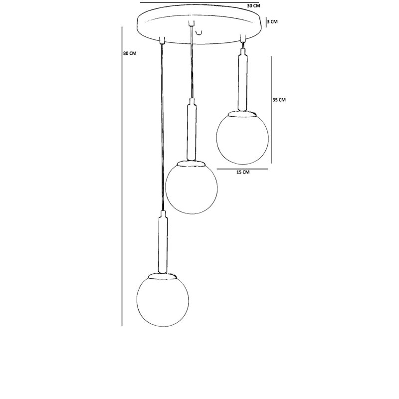 Lustre réglable élégant, structure en métal avec capuchon en verre, 11,8 po x 11,8 po x 31,5 po | Finition élégante en blanc, noyer et noir | 3 x douilles E27 (40 W maximum) | Parfait pour l'éclairage de la salle à manger et du vestibule, indice de protection IP20